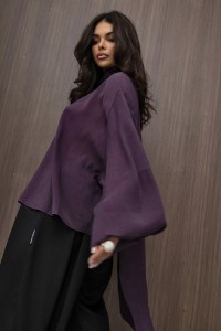 mco Elegancka Damska Bluzka Oversize z Szarfa FLOW sliwka 4.jpg