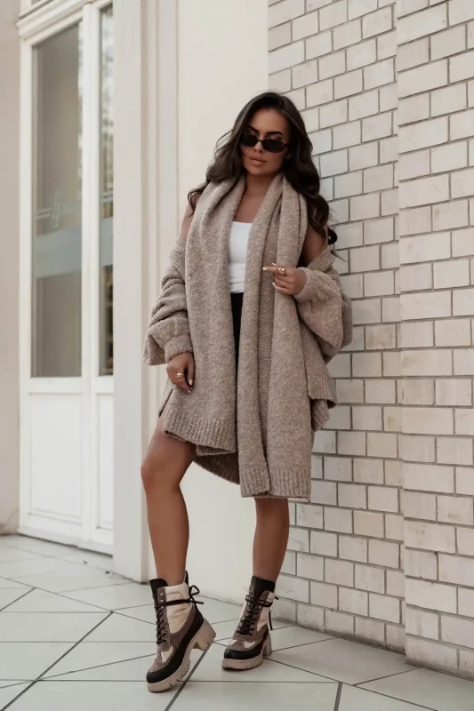 pola kardigan damski boucle z szalem taupe 2.webp