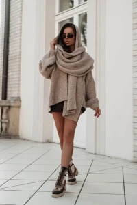 pola kardigan damski boucle z szalem taupe 3.webp