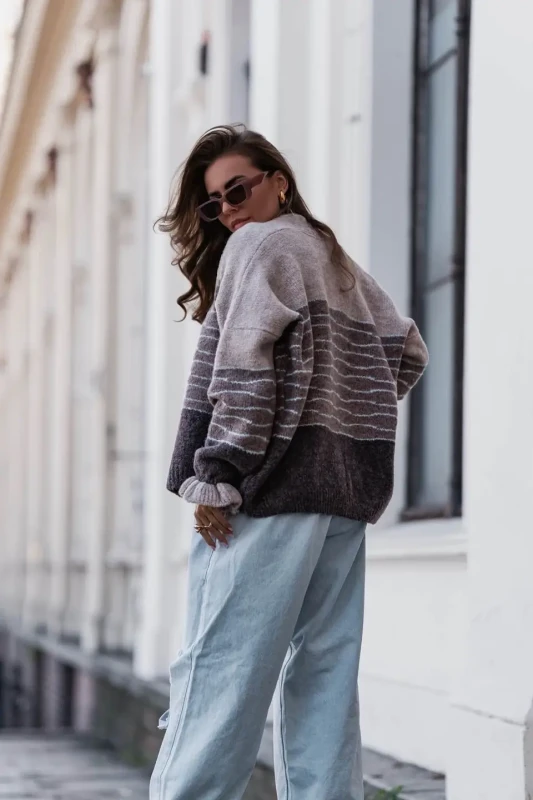 pola kardigan damski rozpinany w paski bez taupe 1.webp