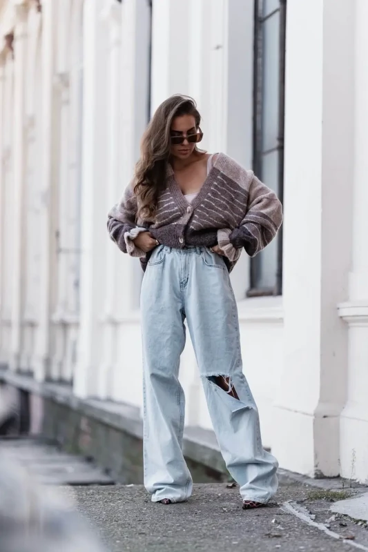 pola kardigan damski rozpinany w paski bez taupe 4.webp
