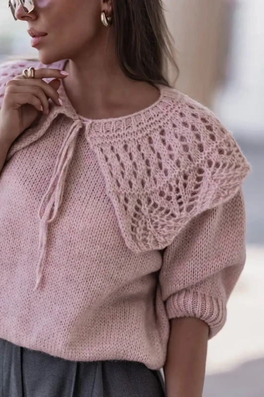 pola sweter damski z kolnierzykiem puder roz 1.webp