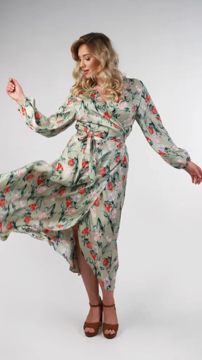 TAFFI sukienka LOVE IN zielona satynowa