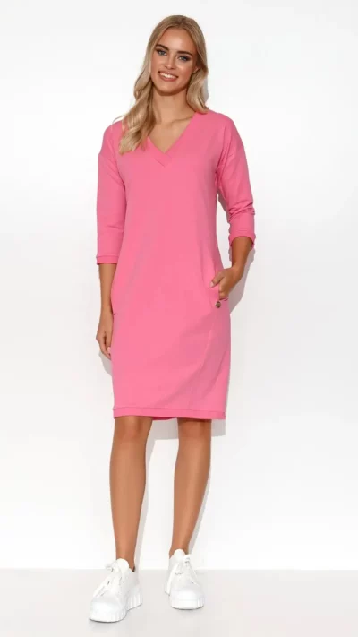 MAKADAMIA / NUMINOU Sukienka dresowa rękaw 3/4 (róż)