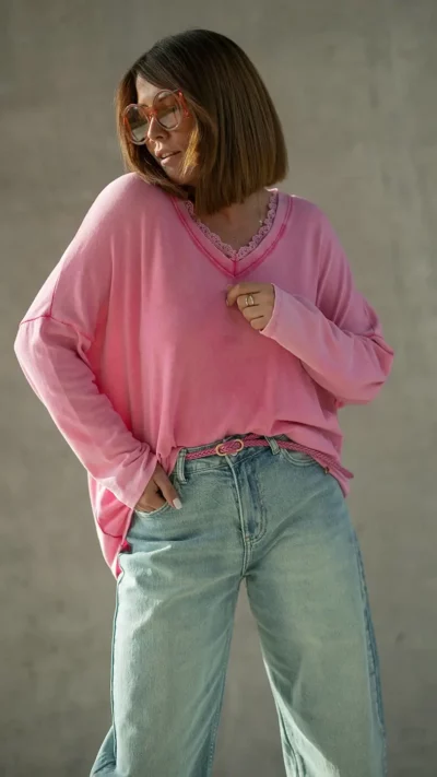 BASTET Bluzka z koronką (fuksja)