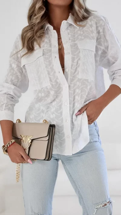 SIMPLICITY Koszula MARBI bawełna haftowana (biała)