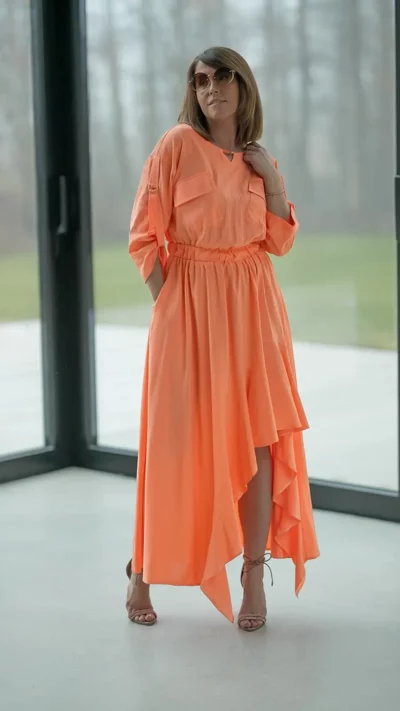BASTET Sukienka asymetryczna maxi (pomarańcz)