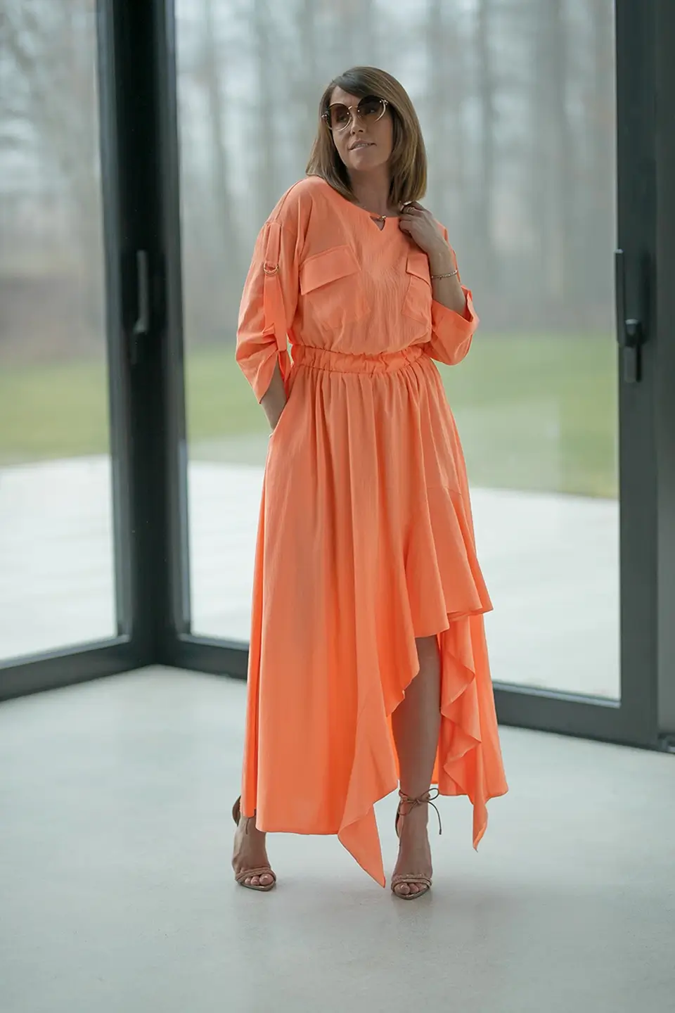 bastet sukienka asymetryczna maxi pomarancz 1