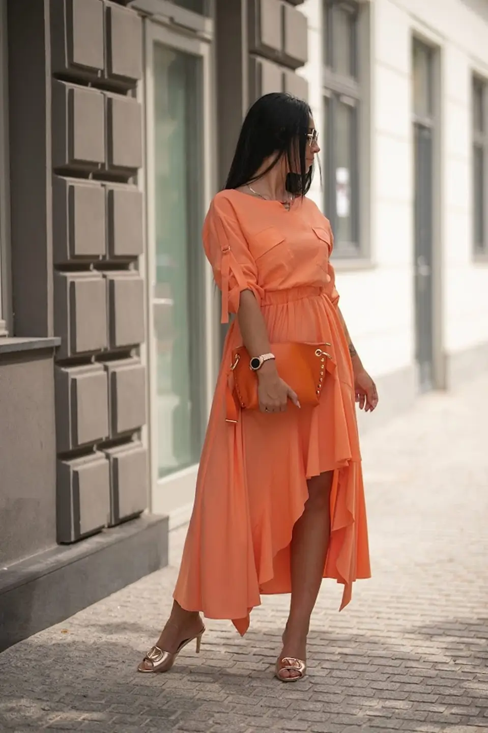 bastet sukienka asymetryczna maxi pomarancz 2