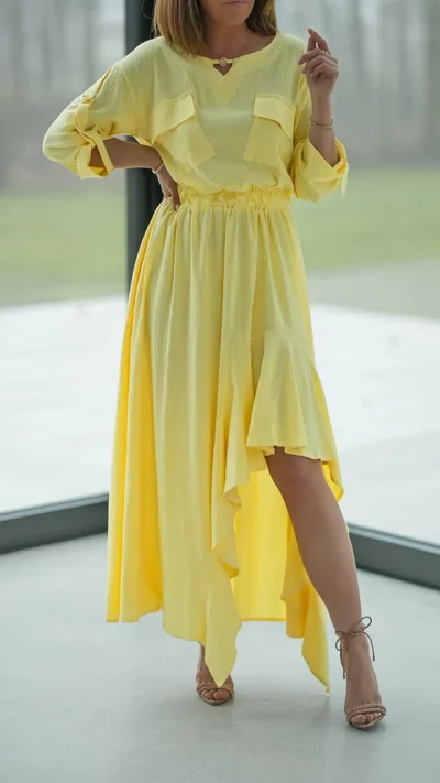 BASTET Sukienka asymetryczna maxi (żółty)