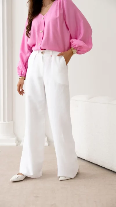 CARMEL Damskie Spodnie len PIU (białe)