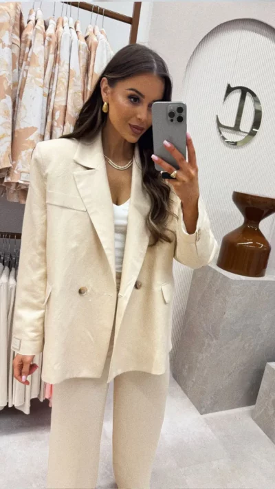 CARMEL Żakiet lniany BOHO (beż)