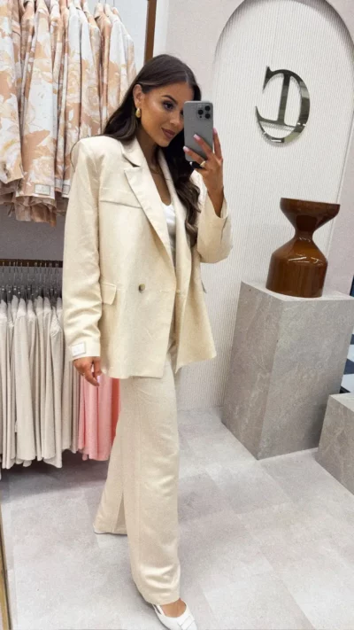 CARMEL Damskie Spodnie len PIU (beż)