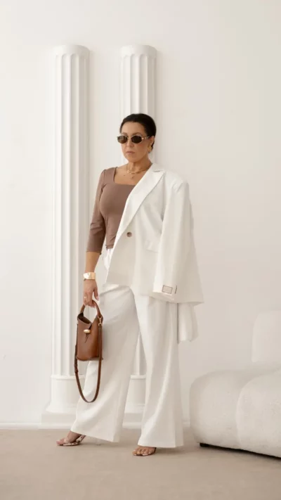 CARMEL Żakiet lniany BOHO (biały)