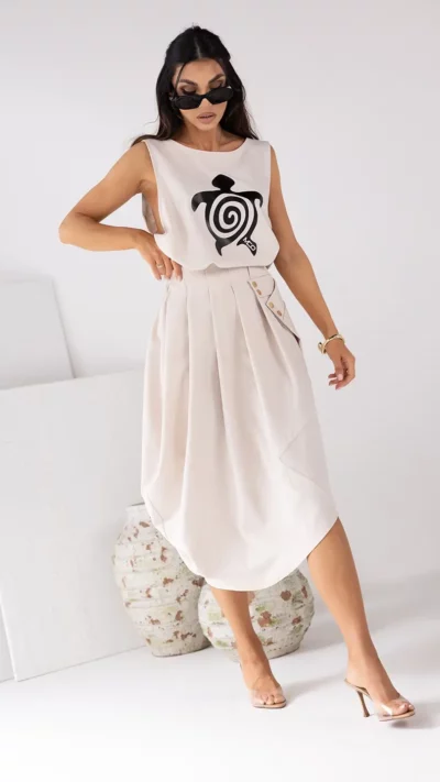 MISS CITY OFFICIAL Spódnica Lani Len (jasny beż)