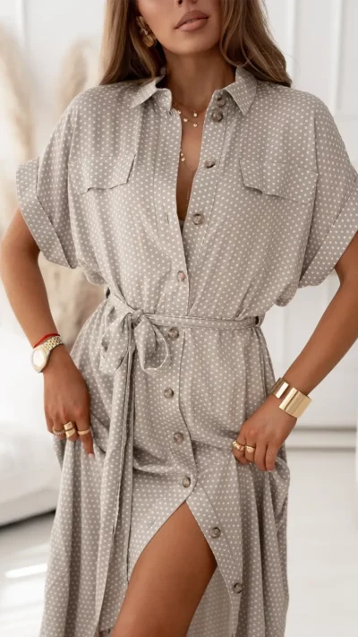 SIMPLICITY Sukienka Midi Groszki (kamienny beż)