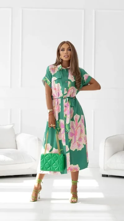 SIMPLICITY Sukienka Midi (zielony, róż)