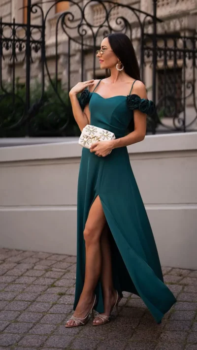 ELIZABETH Sukienka FLOWER Maxi (Butelkowa zieleń)