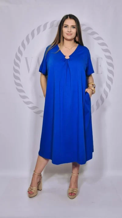 Sukienka bawełniana oversize troczki (chabrowa)