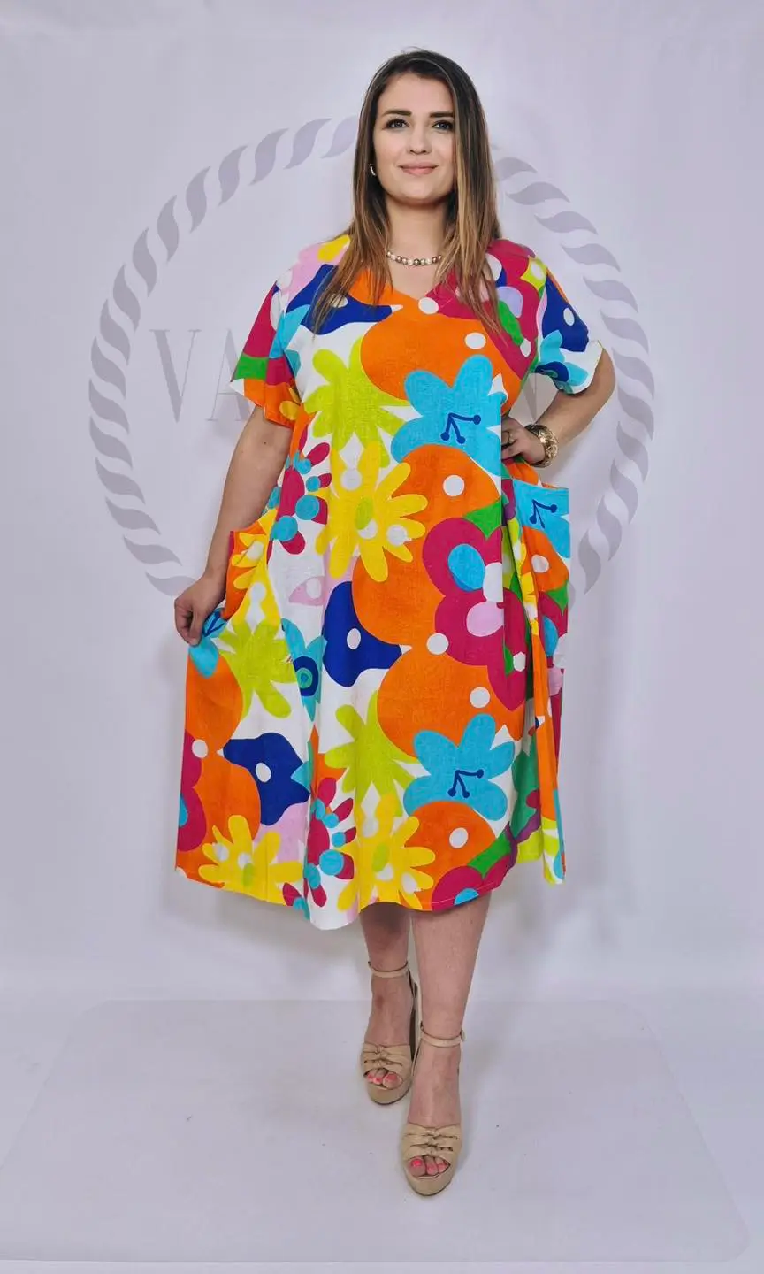 Sukienka lniana kwiaty (WA1305) 1