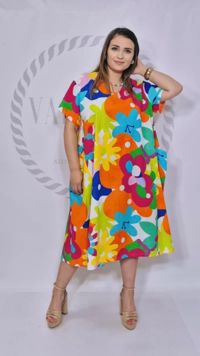 Sukienka lniana kwiaty