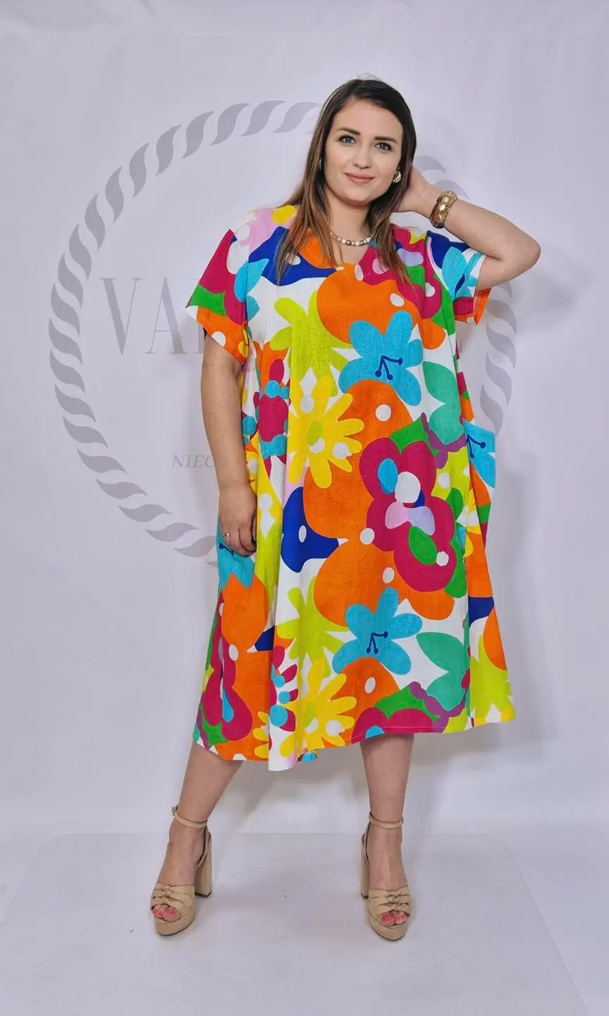 Sukienka lniana kwiaty (WA1305) 2