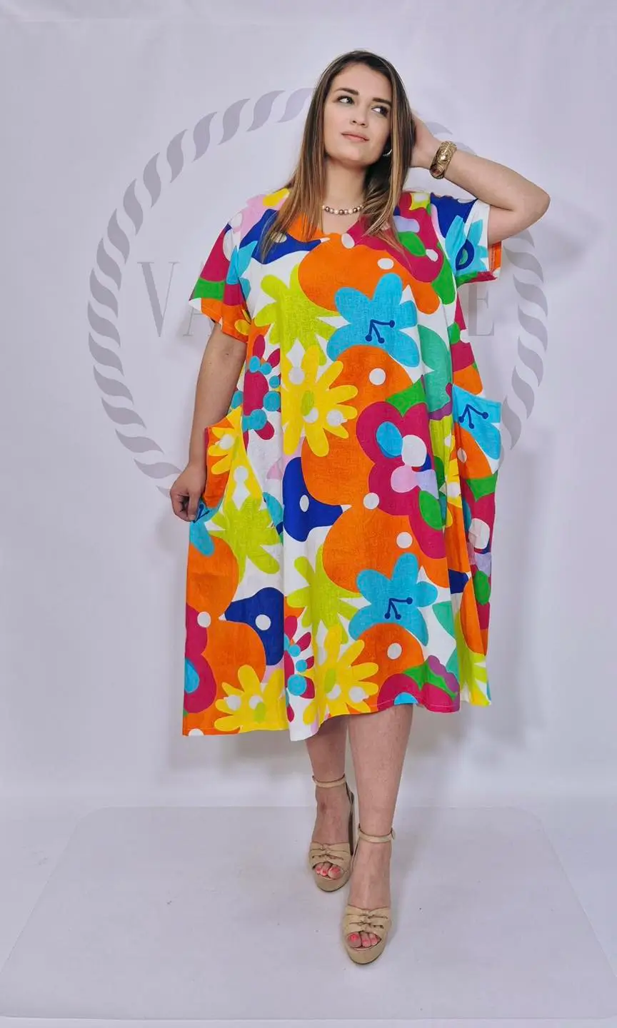 Sukienka lniana kwiaty (WA1305) 3