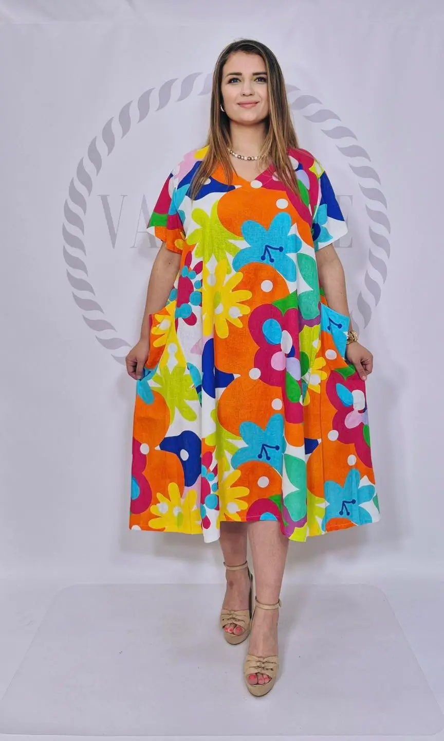 Sukienka lniana kwiaty (WA1305) 4