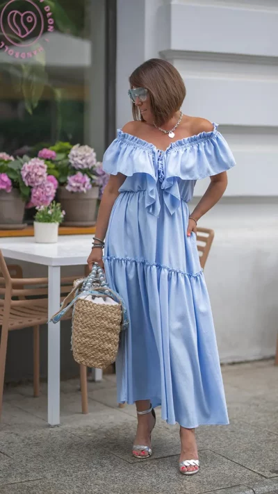 BASTET Sukienka hiszpanka z falbaną (błękitna) model 3193