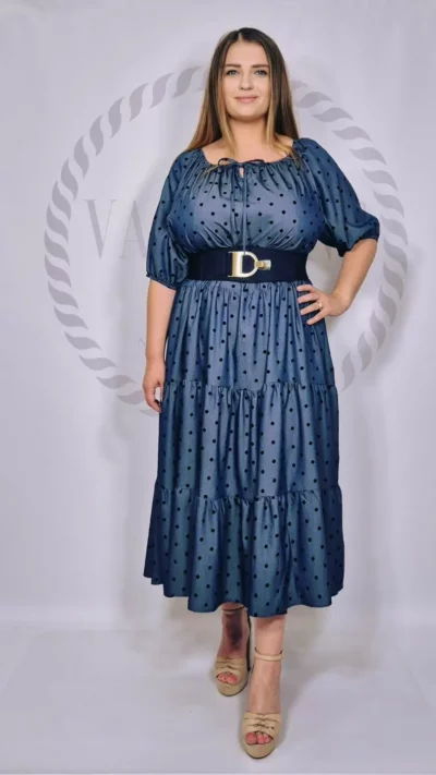 SASHA FERRANO Sukienka Modi kropeczki długa (jeans ciemny)