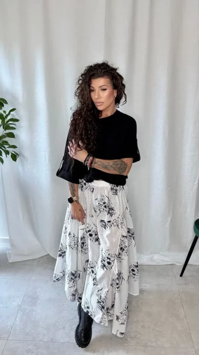 ZELE Spódnica bawełniana model 3627 (biały czarny)