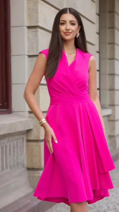 ELIZABETH Sukienka midi CHIARA (fuksja)