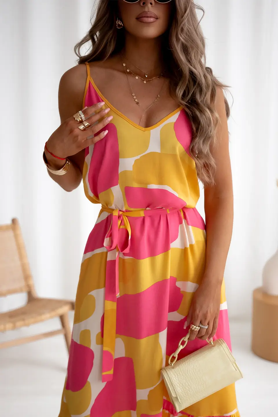 simplicity sukienka loret print roz zolty 2