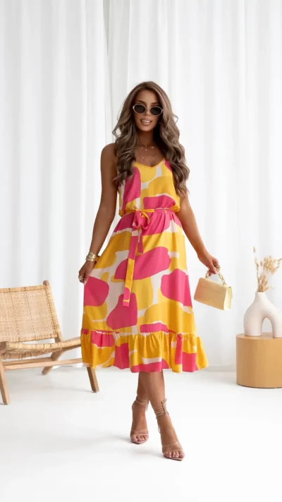 SIMPLICITY Sukienka na ramiączka (róż, żółty)