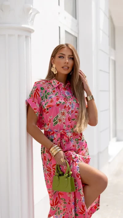 SIMPLICITY Sukienka Midi (róż, kwiaty)