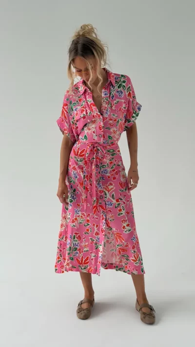SIMPLICITY Sukienka Midi (róż, kwiaty)