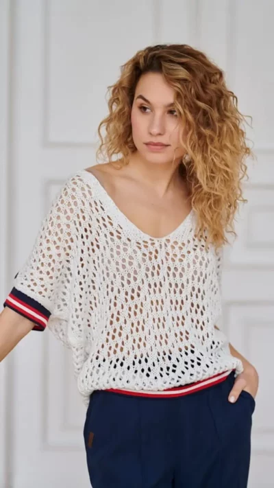 BLUE SHADOW Sweter siatka LEMAR (biały)