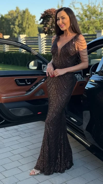 ELIZABETH Sukienka wieczorowa KAMA (czekolada)