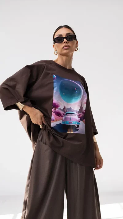 MISS CITY OFFICIAL T-shirt damski Car (brąz)