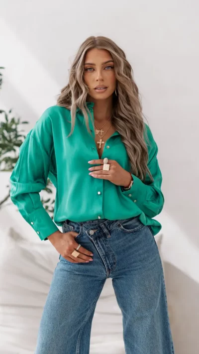 SIMPLICITY Koszula Roomy satyna (zielony)