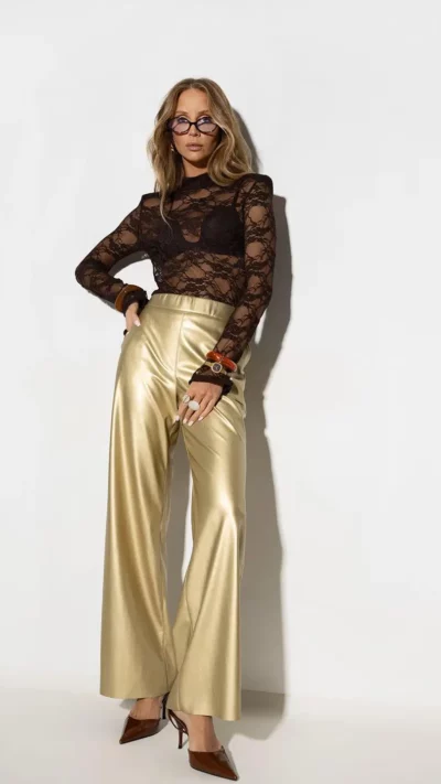 CARMEL Spodnie z ekoskóry SOE (złoty)
