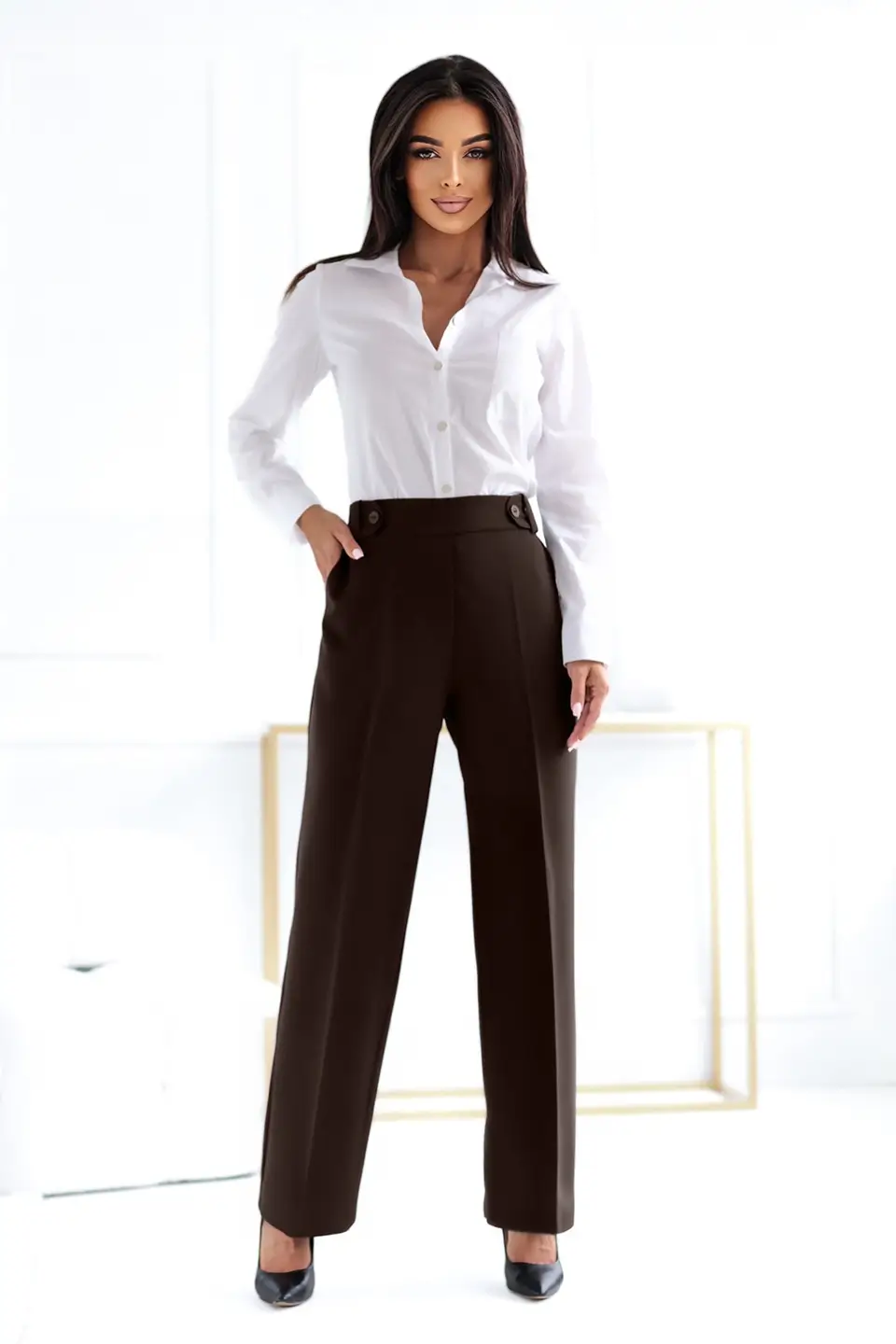 sigma spodnie proste w gume braz 1