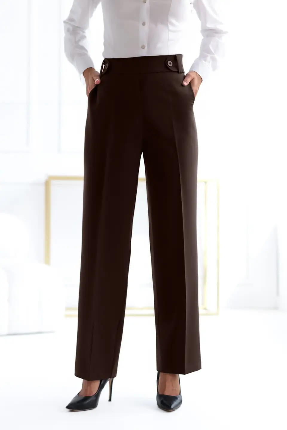 sigma spodnie proste w gume braz 5