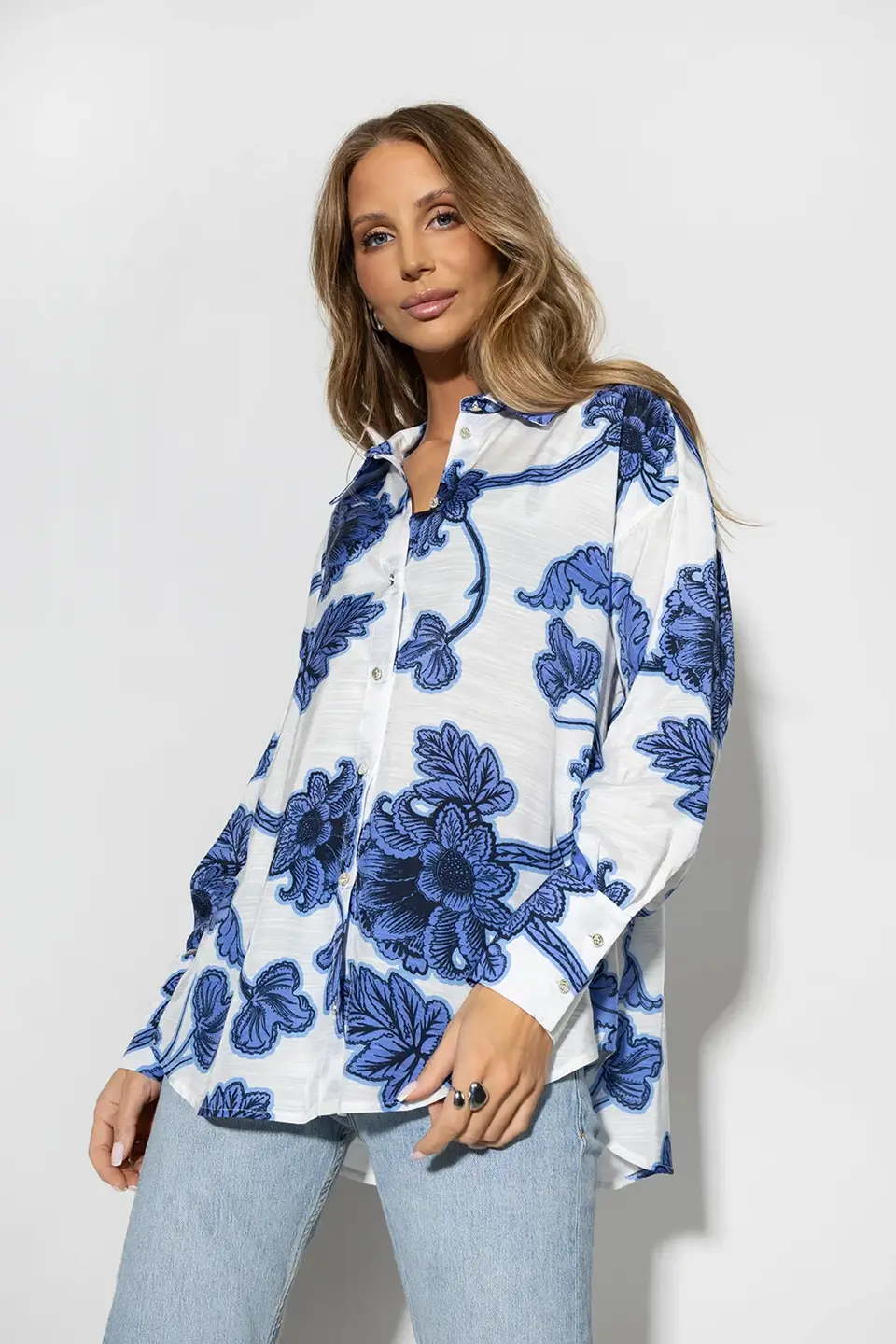 simplicity koszula roomy print kwiat niebieski czern 1