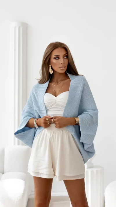 SIMPLICITY Ponczo sweter damski (błękit)