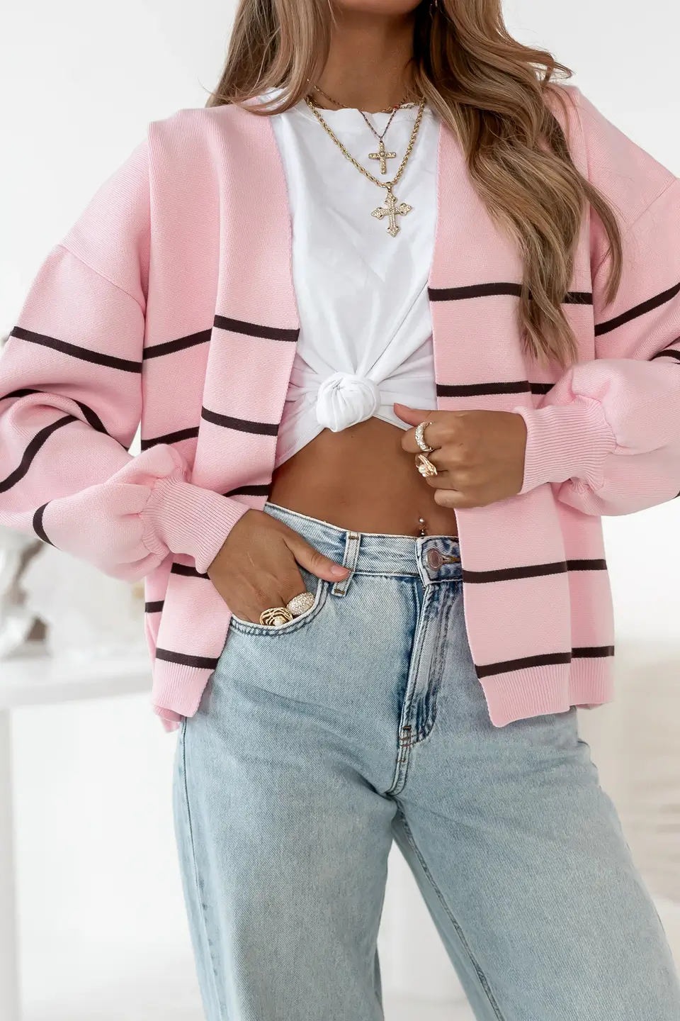 simplicity sweter stripes paski roz czekolada 1