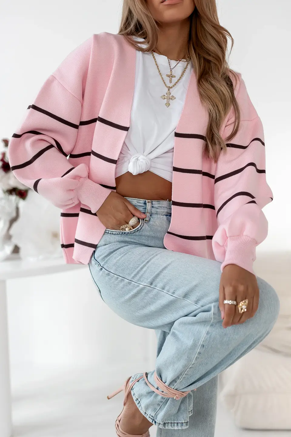 simplicity sweter stripes paski roz czekolada 4