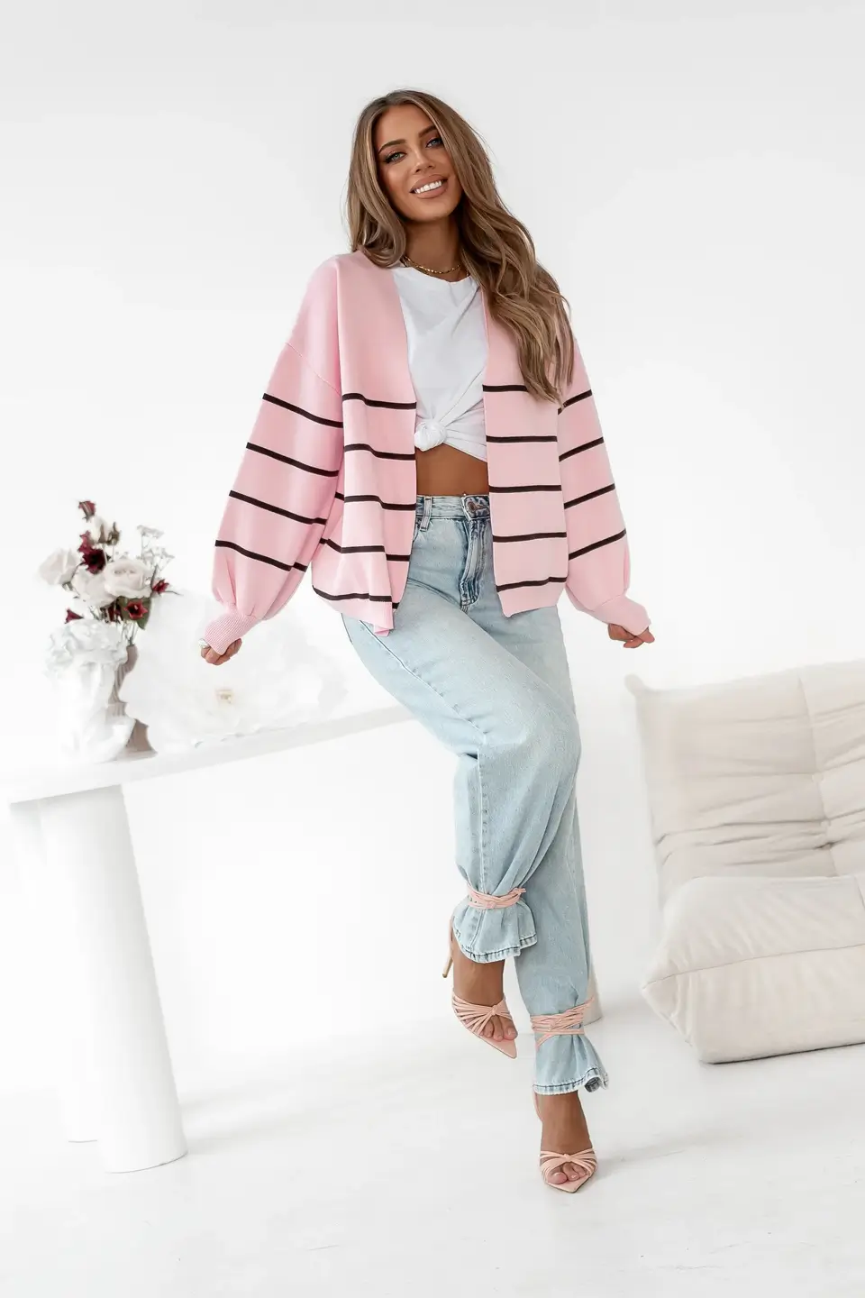 simplicity sweter stripes paski roz czekolada 5
