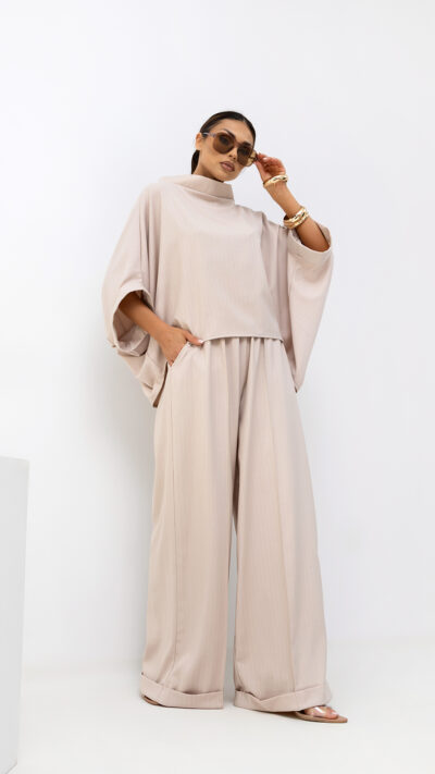 MISS CITY OFFICIAL Damskie Spodnie Striped Pattern (jasny beż)