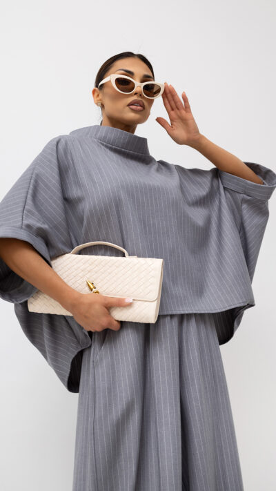 MISS CITY OFFICIAL Damska Bluzka Striped Pattern Kimono (szary)